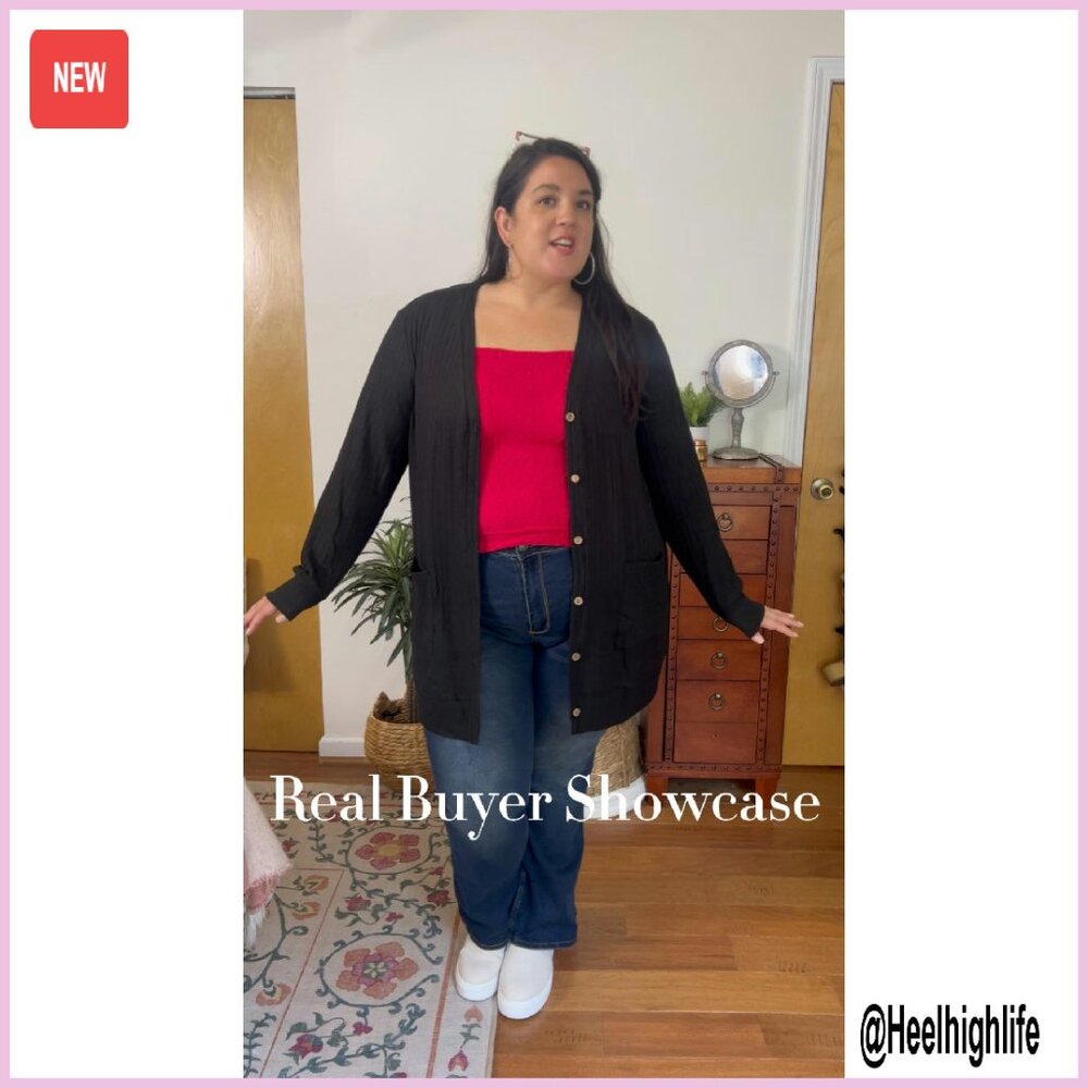 Plus Size Cardigan Open Front Button Down Sweater… - image 6